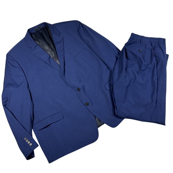 Lauren Ralph Lauren Mens 2 Piece Suit 54R Navy Blue Blazer & Pants 44 100% Wool - Picture 1 of 16